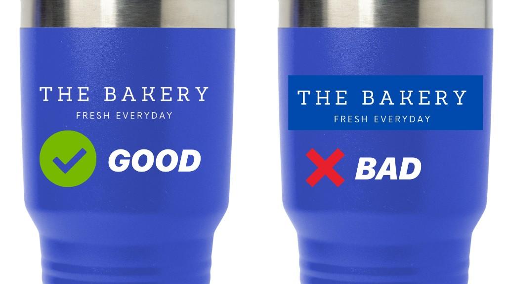 Comparison on a blue tumbler showing a clean transparent design versus a design with a blue background box that also prints