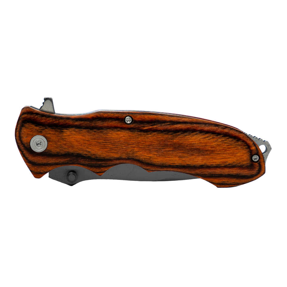 Knife with Redwood Handle and Black Blade