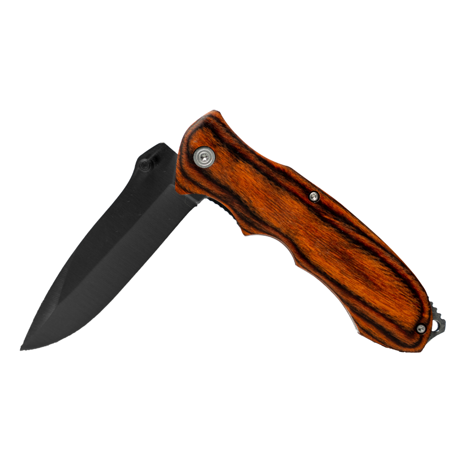 Knife with Redwood Handle and Black Blade