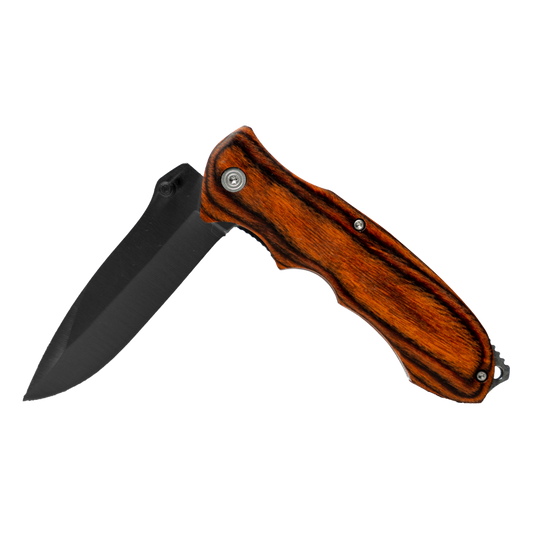 Knife with Redwood Handle and Black Blade